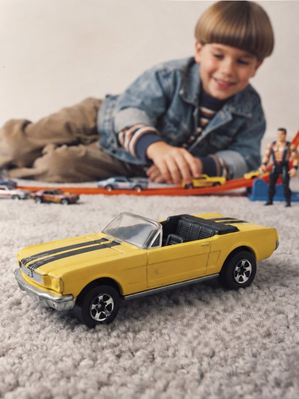 1983 Hot Wheels 65 Ford Mustang Convertible Yellow Black Stripes Vintage Car